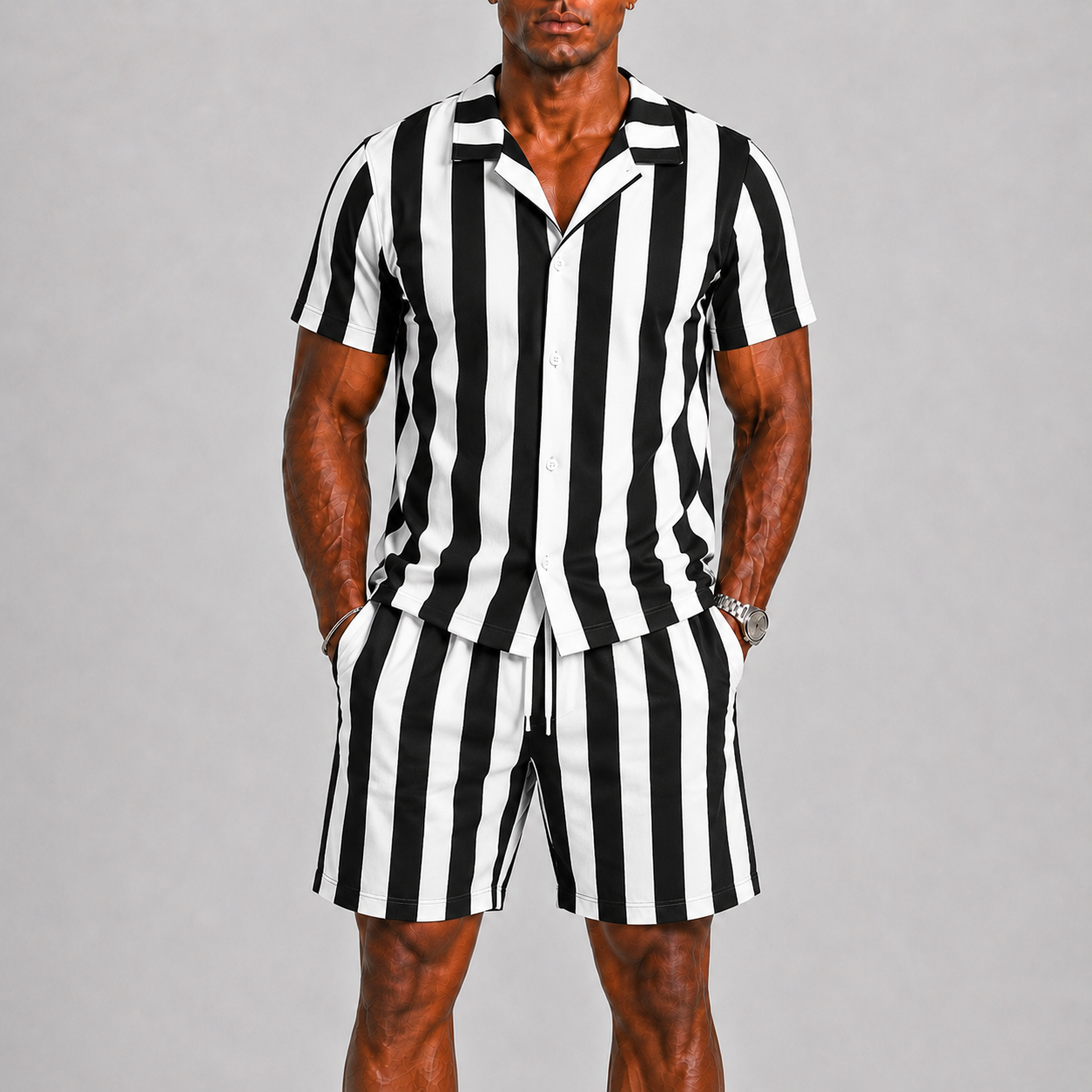 Set A Righe Con Camicia E Pantaloncini
