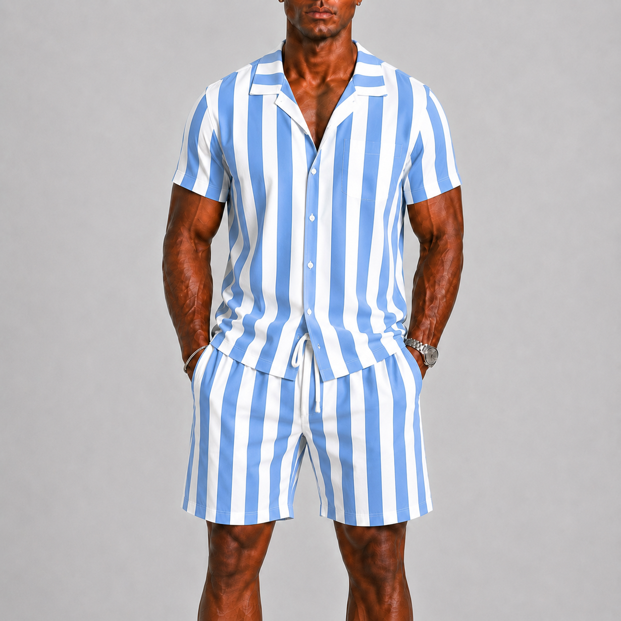 Set A Righe Con Camicia E Pantaloncini