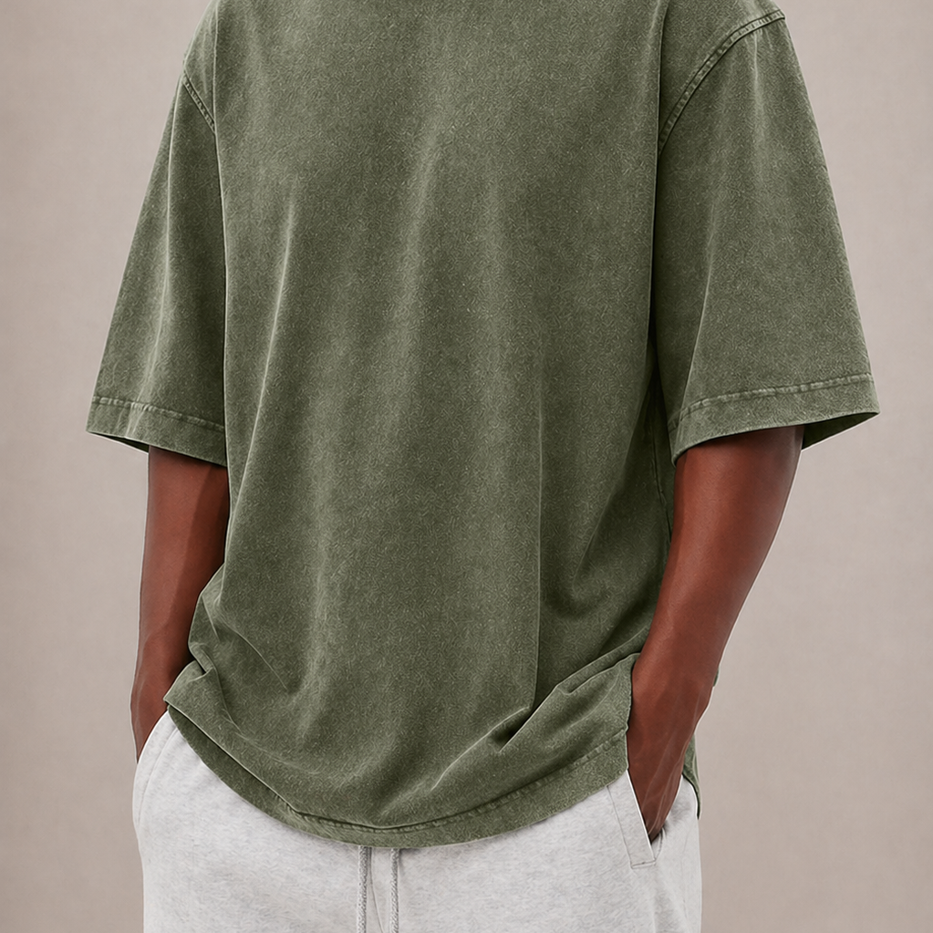 T-Shirt In Cotone Lavato Con Girocollo